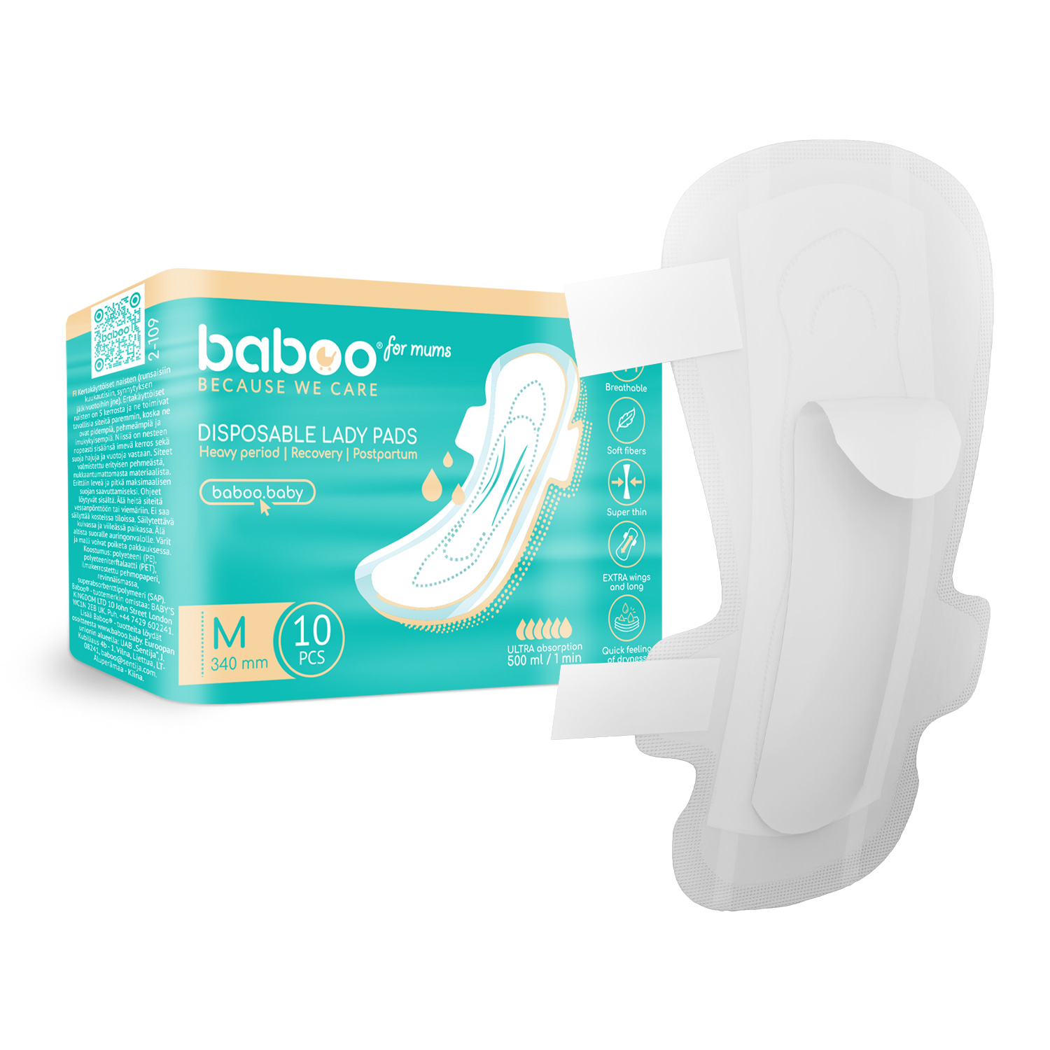 Бабуу FOR KIDS Baboo women`s hygienic pads M 10pcs